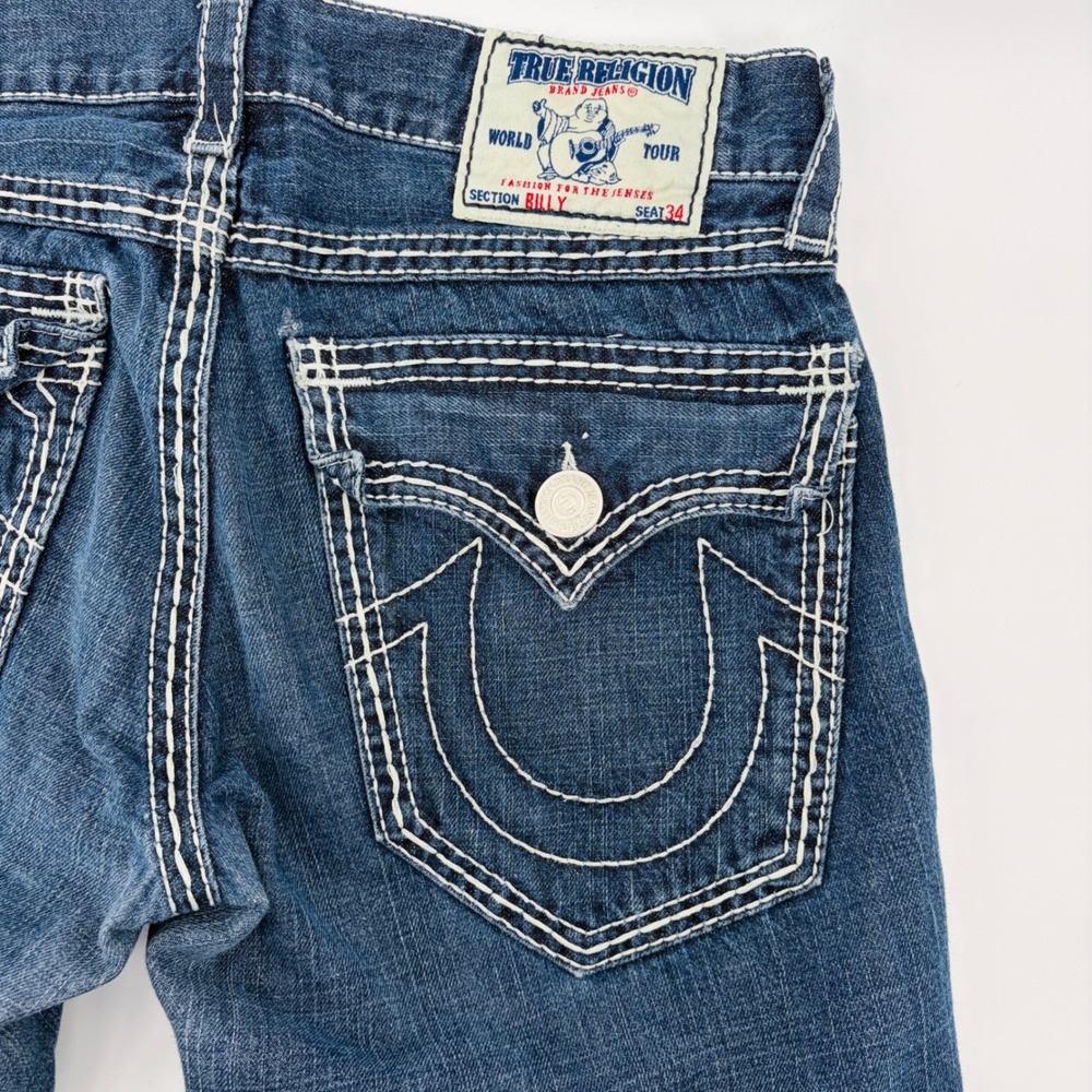 VTG True Religion Billy Super T Mens 33 Bootcut Flair Jeans Blue Made in USA Y2K